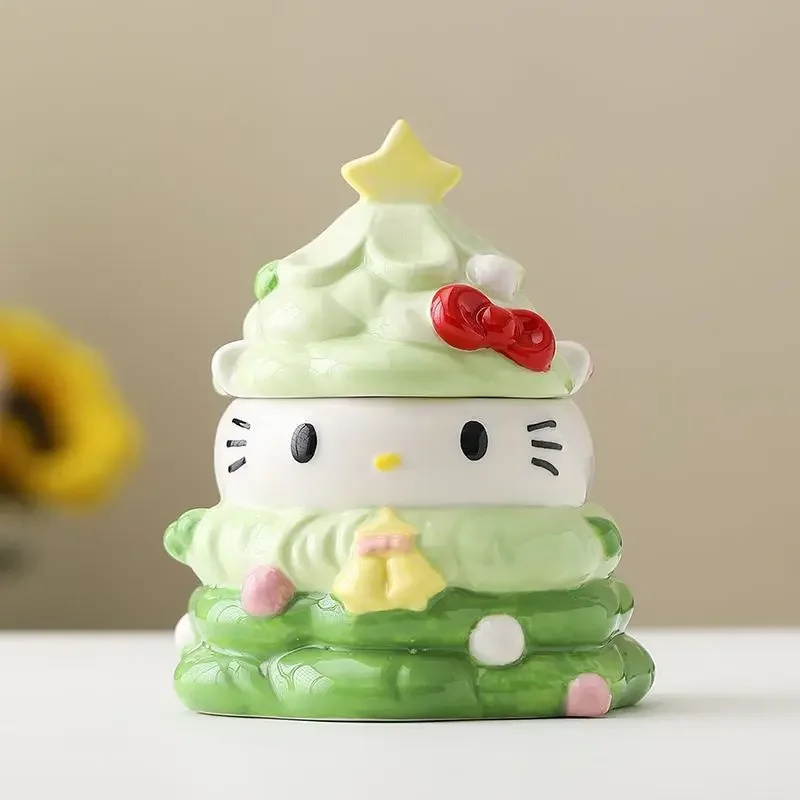 

Anime Christmas Style Hello Kitty Figure Candy Storage Jar Box Cartoon Ceramic Desktop Model Ornaments Birthday Gift Toy