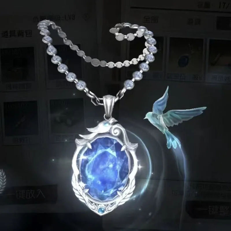 New Anime Game Identity Ⅴ Cosplay Necklace Alloy Blue Diamond Pendant Choker Chain Unisex Jewelry Accessory Ornament Prop Gift