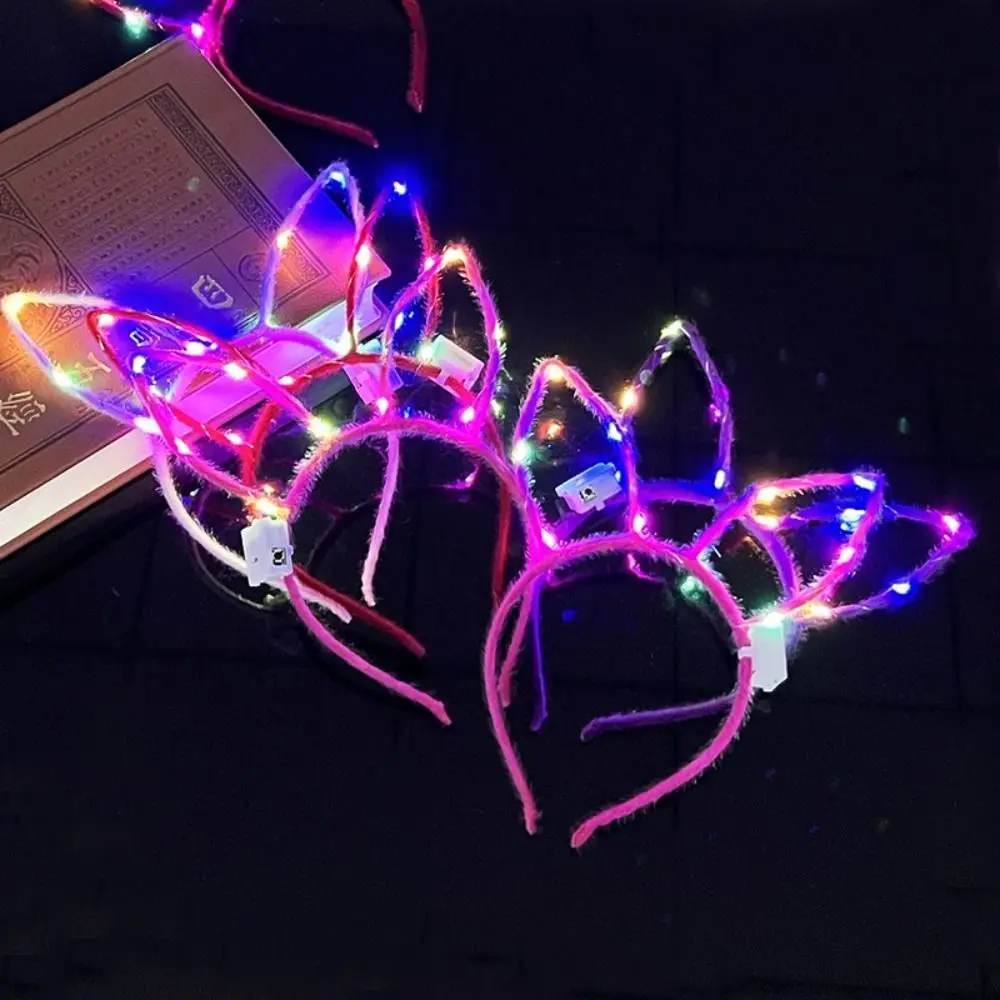 Cerchietto per capelli luminoso LED Orecchie di coniglio Fascia per capelli Corona Supporto per concerti Decorazione Orecchie di gatto luminose Fascia per capelli Vestito da festa