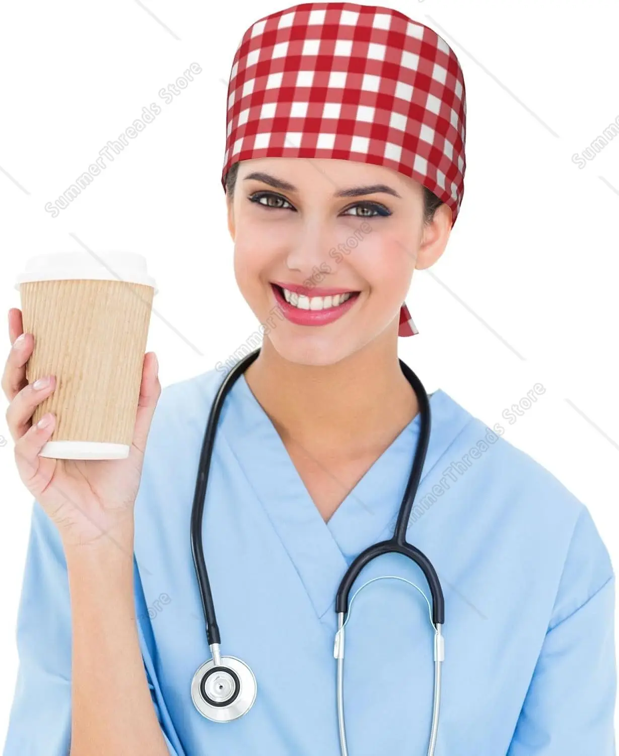 Gorros exfoliantes para mujeres y hombres, gorro de trabajo ajustable con tablero de ajedrez rojo, gorros para mujeres y hombres, gorros de enfermera con banda para el sudor