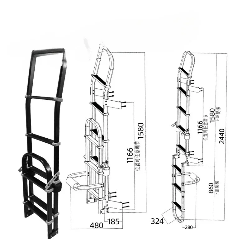 High Quality RV Ladder Black Exterior Folding Climbing  Aluminum Alloy Car Caravan Rear Door  Customized