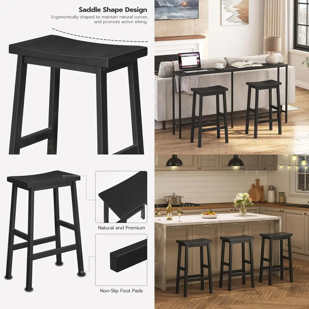 

Пара 26-бамбуковых барных стульев-седла с подставками для ног для кухни, гостиной и столовой в черном индустриальном стиле