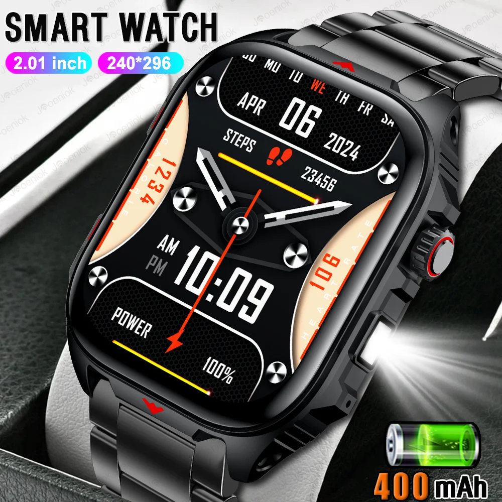 

New Smart Watch Men 2.0" HD Screen LED Flashlight 400mAh Large Battery Heart Rate Outdoor Sport Waterproof BT Call Smartwatch