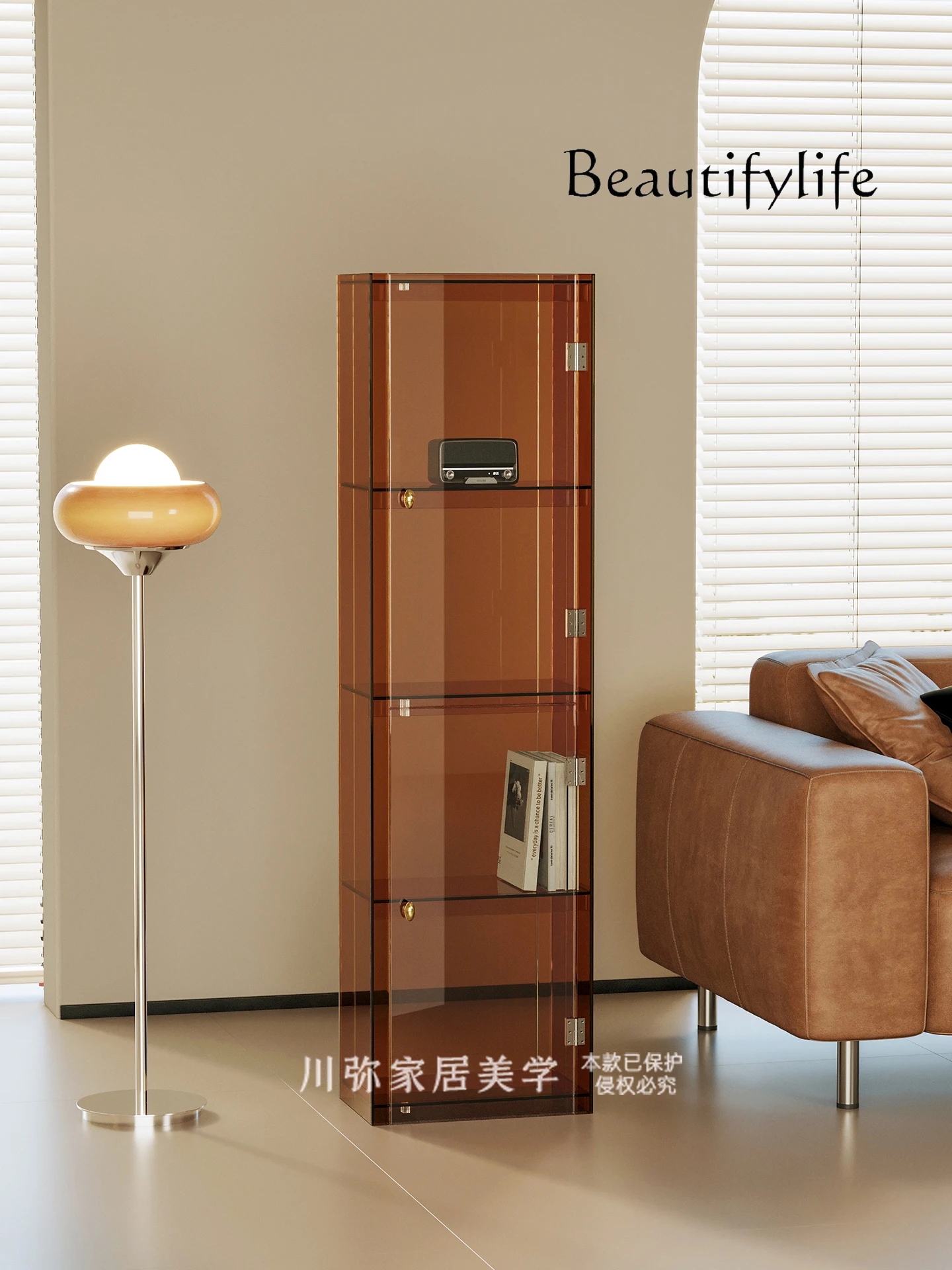 Acrylic display cabinet with door, living room floor rack, locker, integrated storage grid cabinet