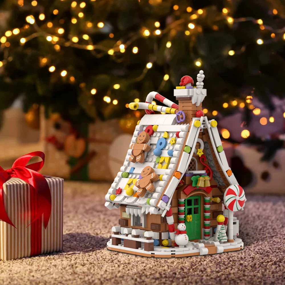 MOC-bloques de construcción de Casa de pan de jengibre de Papá Noel, juguetes de decoración, rompecabezas de casa del bosque, regalo de Navidad