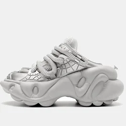 Super Soft Thick Sole Women/men Sport Shoes Lace Up Breathable Mesh Sneaker Casual Slippers Black/silver Platform Shoes