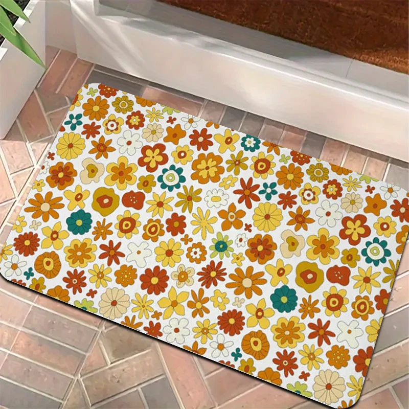 1pc Vintage Floral Rug – Bright Multi-Color Flowers, Charming Mat for Front Door & Porch  doormat 50x80cm20x31in