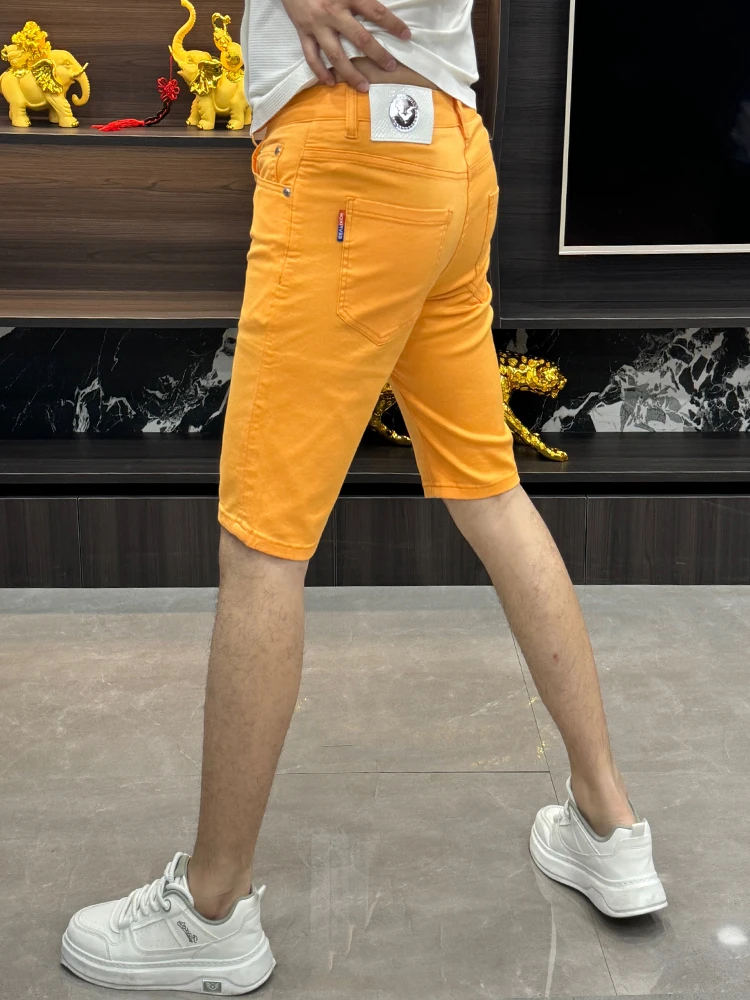 

High-Quality Casual Men's Denim Shorts Summer Slim Fit Five-Quarter Straight Leg Multi-Color Fashionable European Style Mid-P...