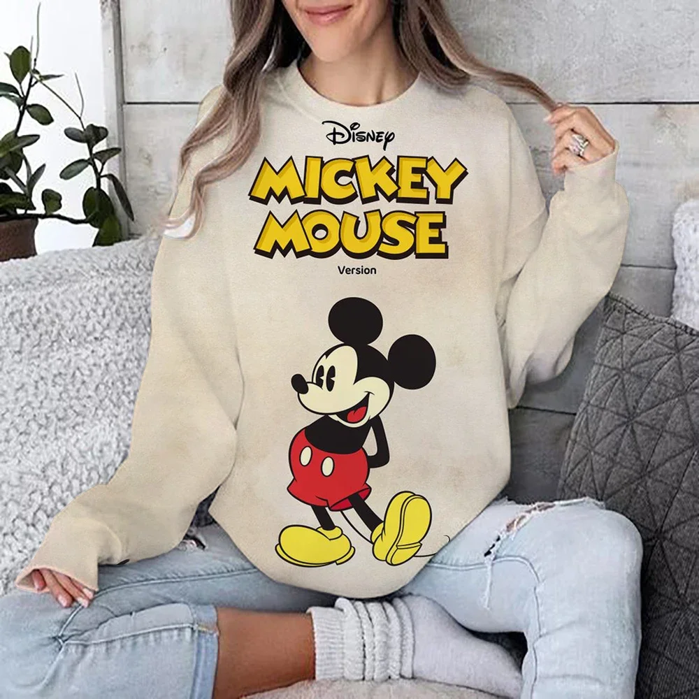 Pullover alla moda da donna Disney Topolino stampa Autunno e inverno Pullover ampio a maniche lunghe quotidiano Pullover per abbigliamento da coppia