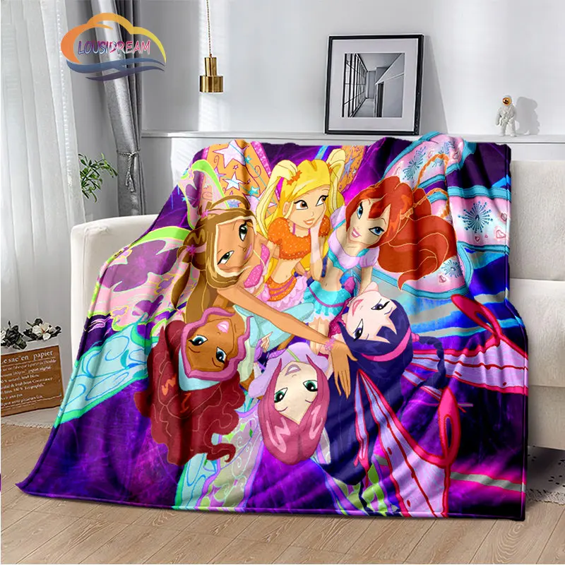 Cartoon Throw Blanket W-Winx club Bedroom Decoration Anime Girl  for Sofa Bed Living Room Office Children\'s blanket Gift