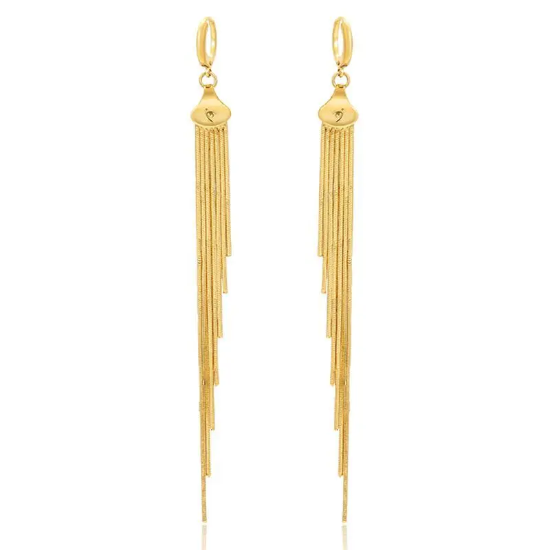 MxGxFam Pure Gold Color 7 Lines Long Tassel Drop Earrings for Women Fashion Jewelry