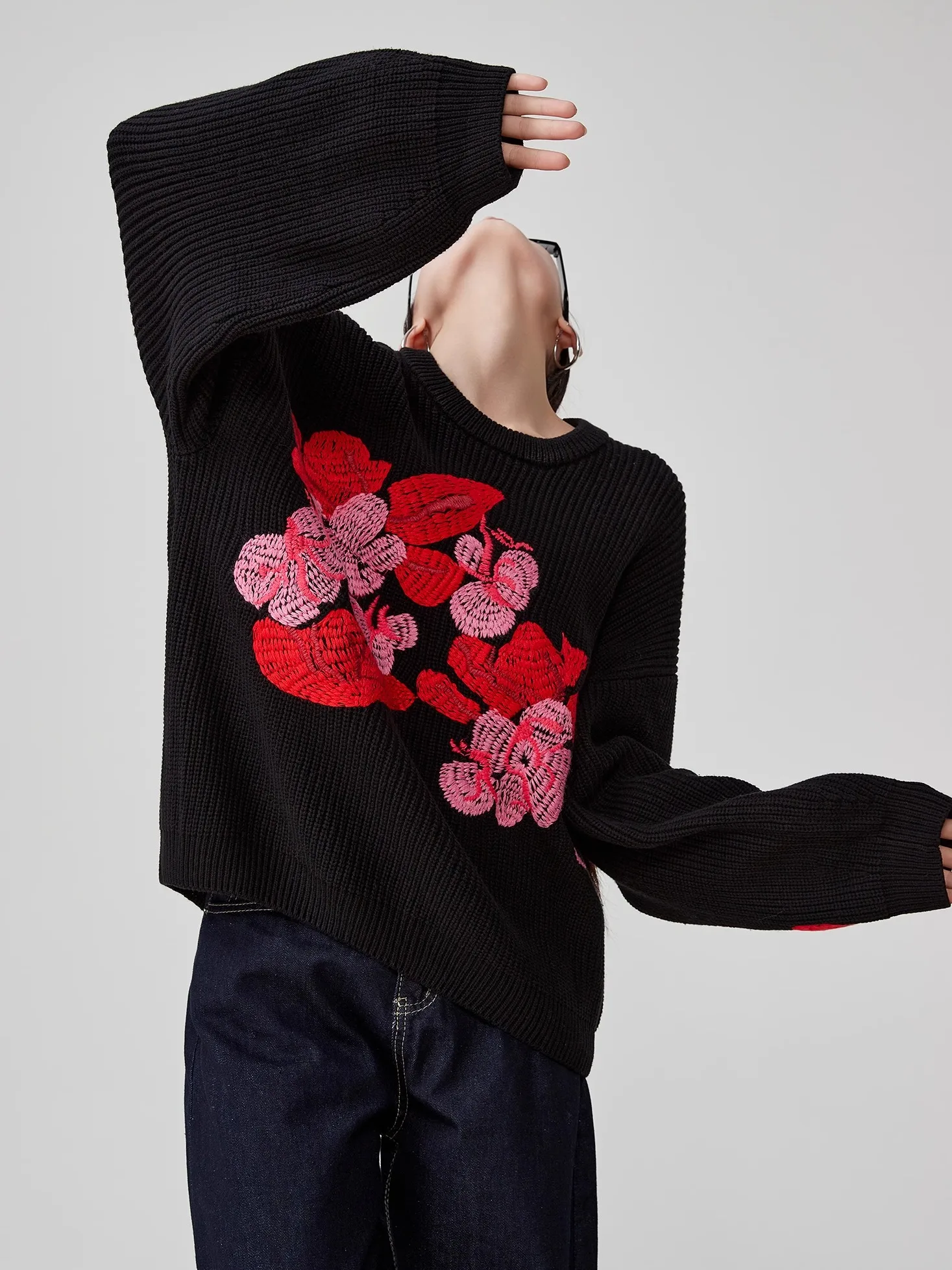 

Вязаный свитер оверсайз в стиле ретро с китайской вышивкой, весна 2025, свободный крой, модный, с круглым вырезом, длинный рукав