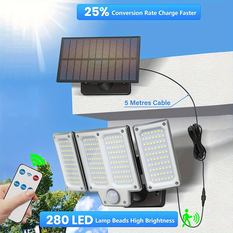 234/280 LED أضواء الشمسية 3 طرق العمل السوبر مشرق محس حركة مصباح في الهواء الطلق IP65 مقاوم للماء الفيضانات جدار أضواء ساحة الأمن