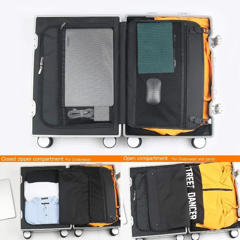 Hardside Alumínio Bagagem Cabin, prata Mala, 20 "Carry-On