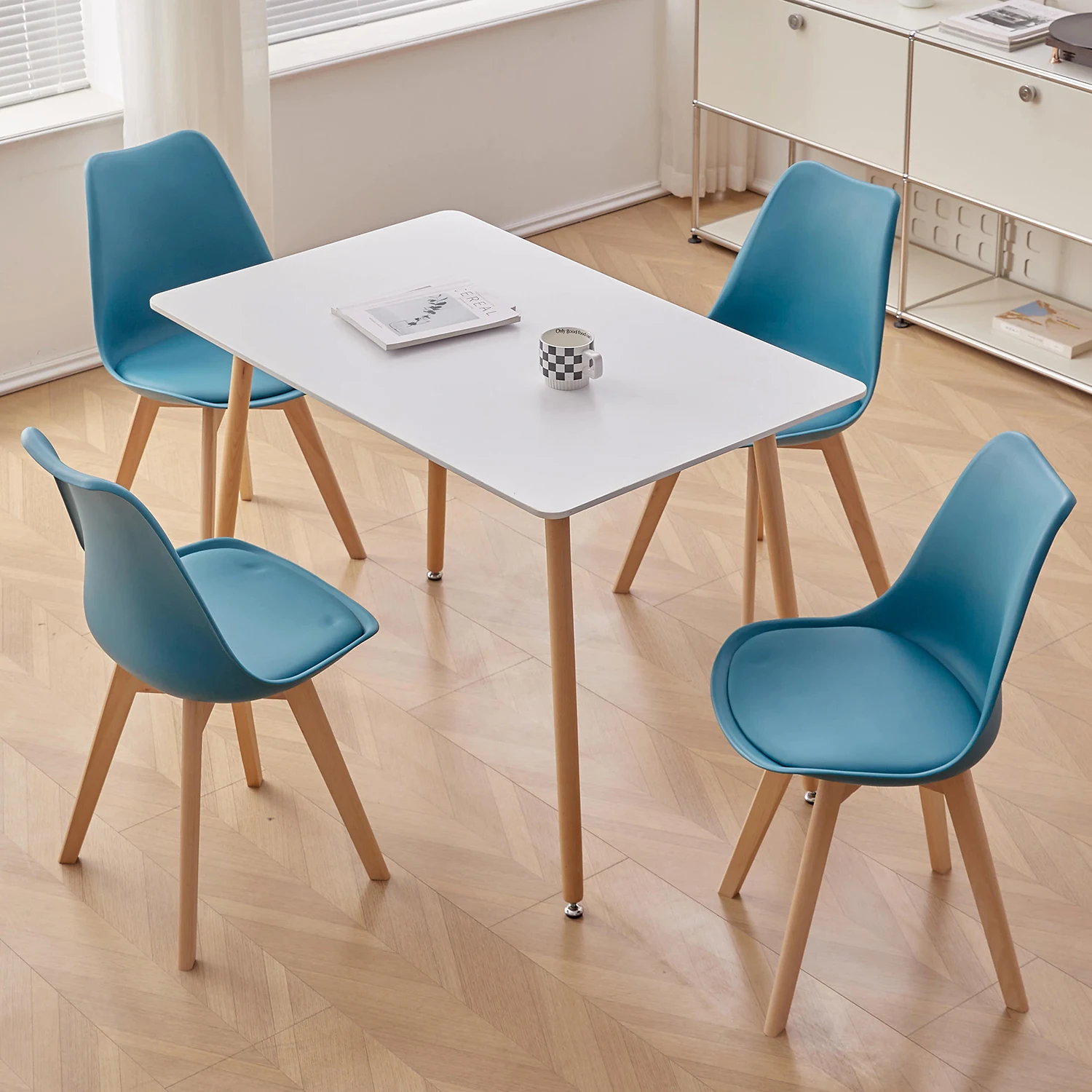 EGOONM 6Pcs Nordic Medieval Dining Chairs PU Padded Seat Beech Wood Legs Desk Chairs for Dining Room Bedroom Balcony Restaurant