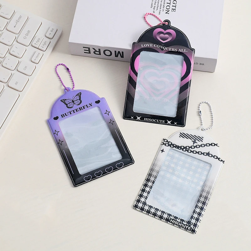 Butterfly Photo Card Holder Keychain, preto, roxo, Idol Photos Display, 3 "PVC Card Sleeves, Protetores Capa, INS Moda