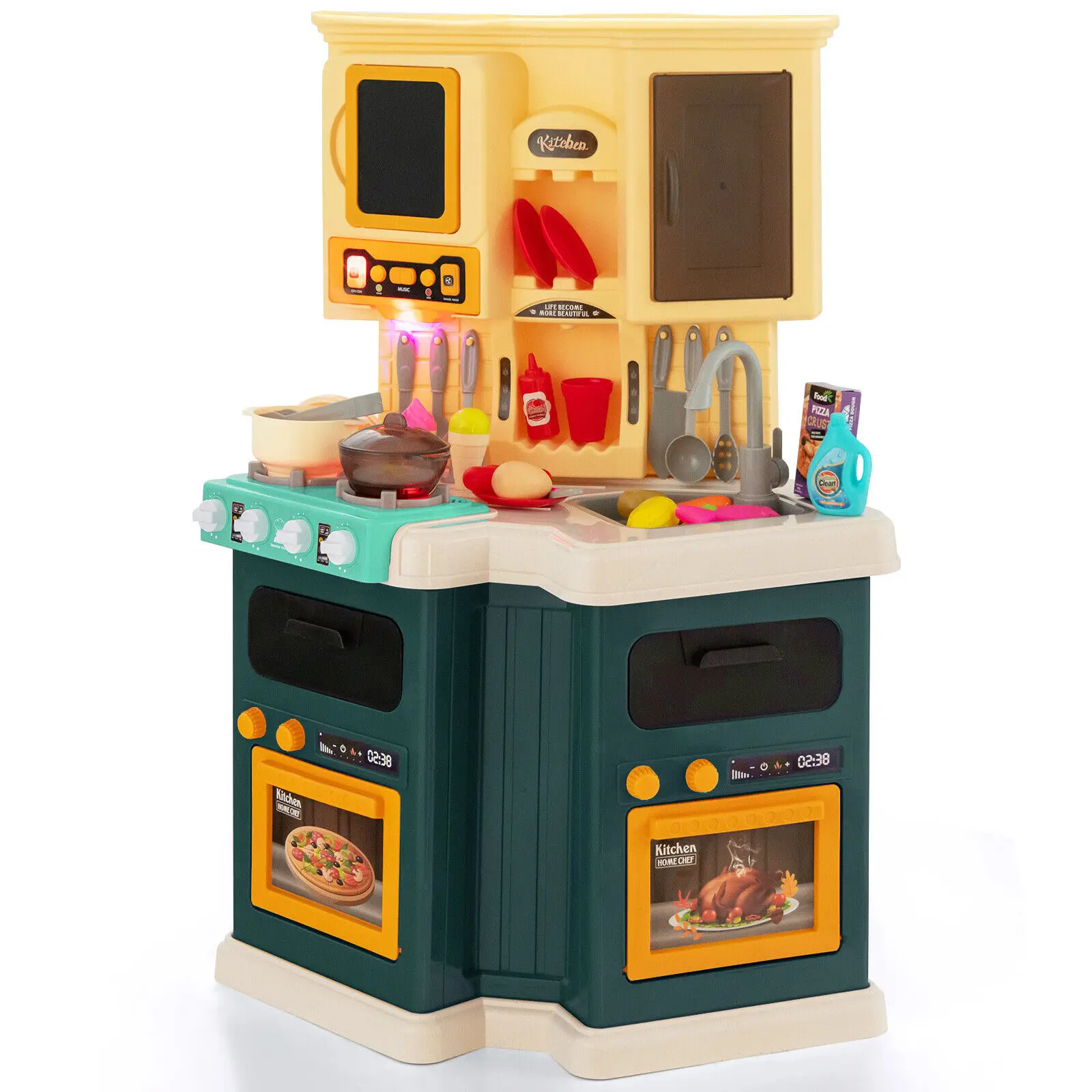 Giocattolo da cucina Costway Play per bambini con 67 pezzi accessori per set da cucina e luce e suoni