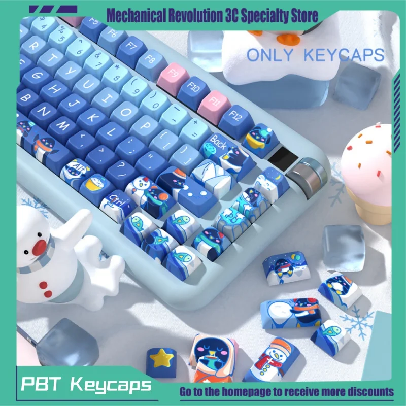 2024 New Penguins Winter Theme Keycaps Mda Profile Pbt Heat Sublimation Cute Cartoon Game Mechanical Keyboard Customized Keycaps