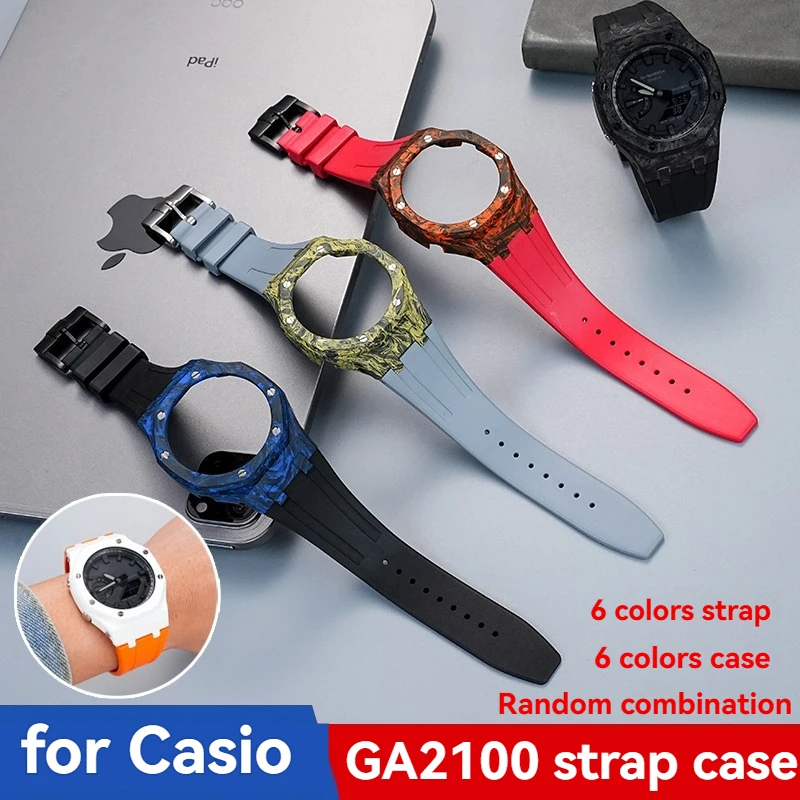 Carbon Fiber Case & Rubber Strap Mod Kit for Casioak GA2100 GA2110 GA-B2100 | Lightweight Upgrade | Screws & Tools Included