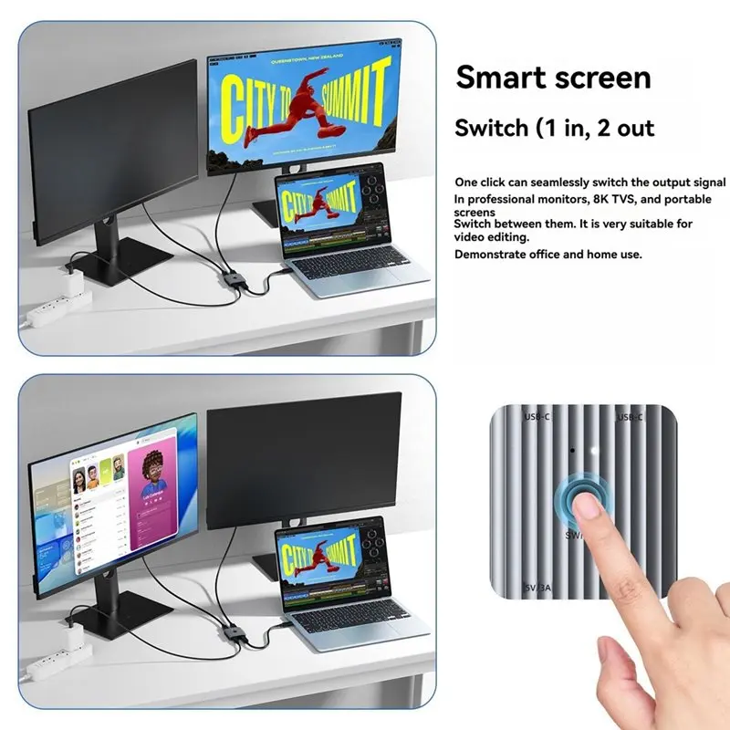 Hot Selling-USB-C Switcher Switch Bi-Directional Splitter 1 In 2 Out/2 In 1 Out 8K 60Hz 100W PD 10Gbps For Laptop TV