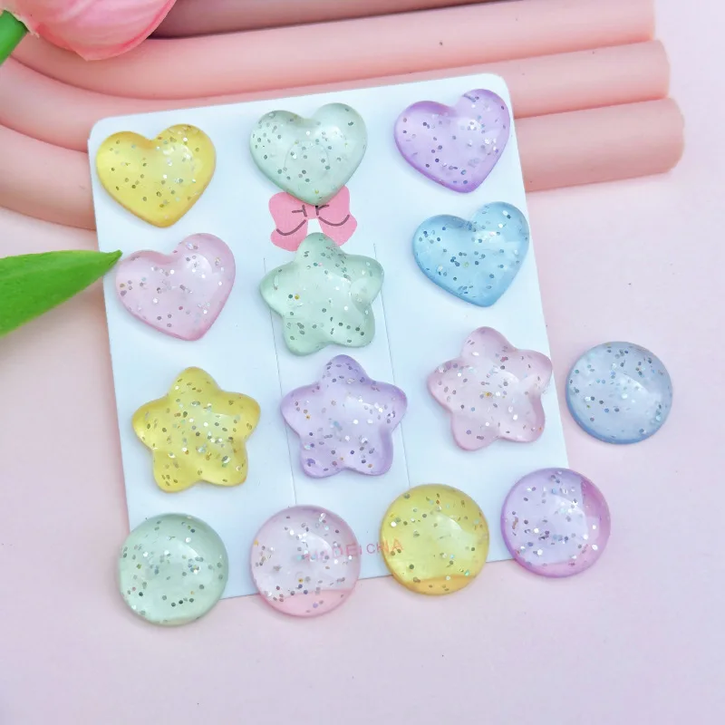 14pcs Candy Color Shoes Charms Removable Colorful Heart Star Shoes Accessories for Girls Summer Shoes DIY Gift