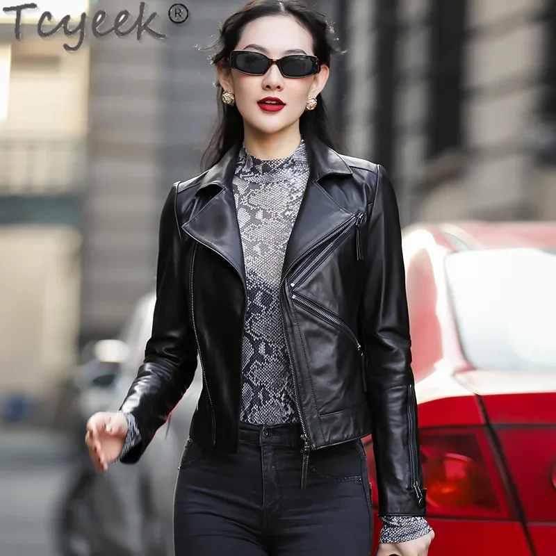 

Tcyeek Genuine Leather Jacket Women Sheepskin Coat Spring Autumn Clothes Womens Motocycle Jackets Slim Fit 2024 Jaqueta De Couro