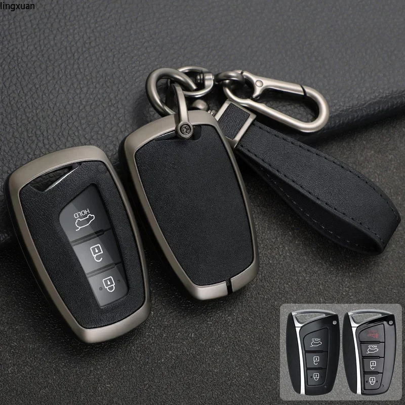 Zinc Alloy + Leather Car Key Case For Hyundai Grandeur HG Sedan Santa Fe 3DM Grand EQUUS Genesis G80 Azera SantaFe 2018 IX45