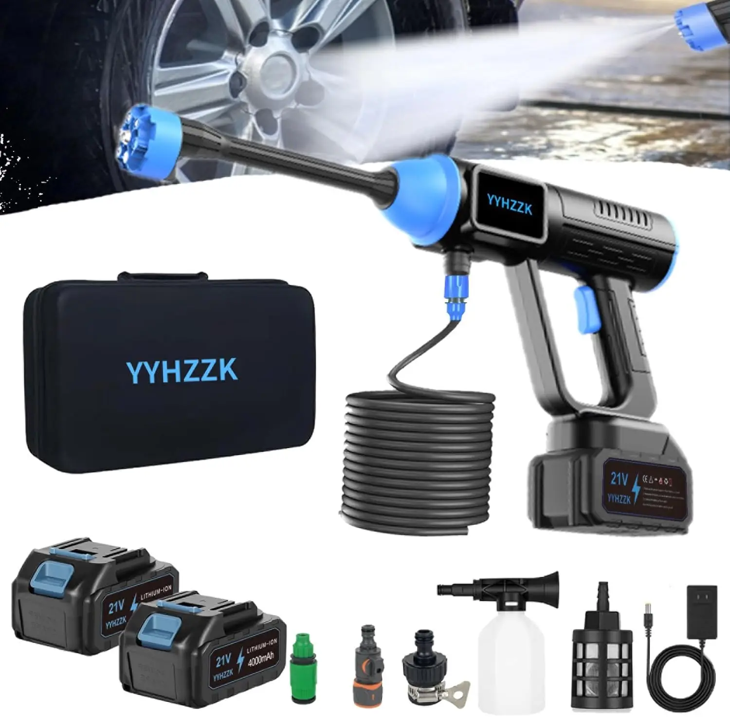

Cordless Pressure Washer 980PSI, Portable with 2x4.0Ah Batteries, LED Touch Screen, 6-in-1 Nozzle for Car & Floor Cleaning