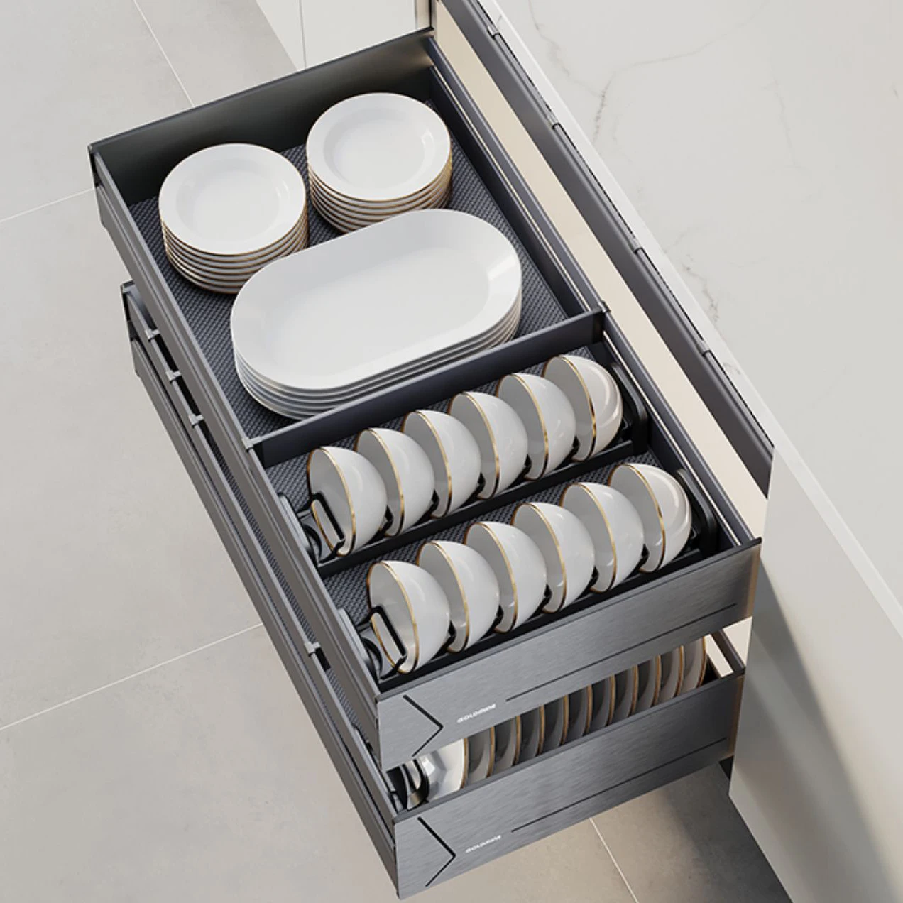 3 Layers Kitchen Cabinet Interior Organizers Pull Out Dish Shelf Multi-function Cutlery Storage Drawer Basket