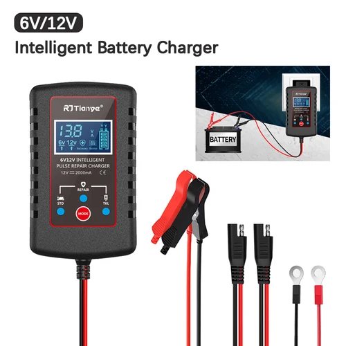 Imagen 1 del producto Cargador de batería automotriz 30W 6V 12V baterías de motocicleta carga adaptador de reparación de pulso Digital extensor de Cable para celda de almacenamiento