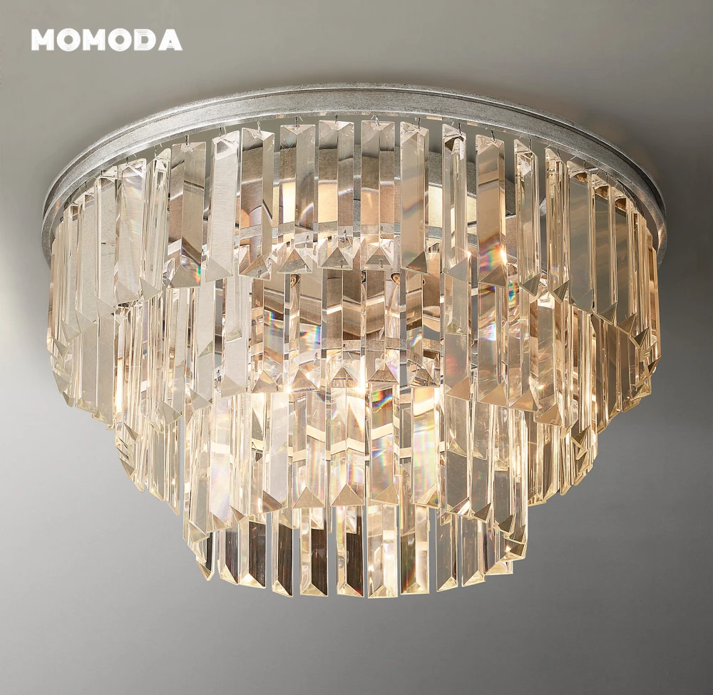 Alaine Crystal Flushmount Modern Retro Round Two-Tier Ceiling Lights Fixture Living Room Bedroom Chandeliers Lighting