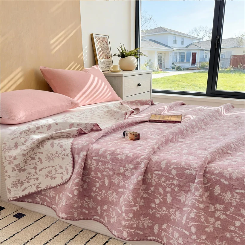 100% Cotton Muslin Throw Blanket for Bed Sofa Couch, 3-Layer Lightweight Breathable Boho Throws Multi-Size Large Summer Blankets