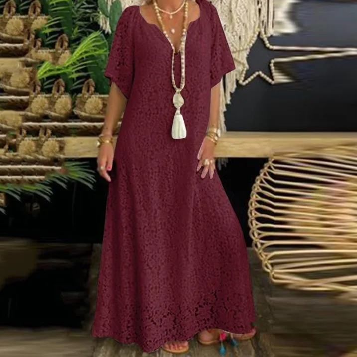 

2025 summer lace womens new long skirt A-line elegant dress fashionable casual beach suit women's vacation versatile style dress