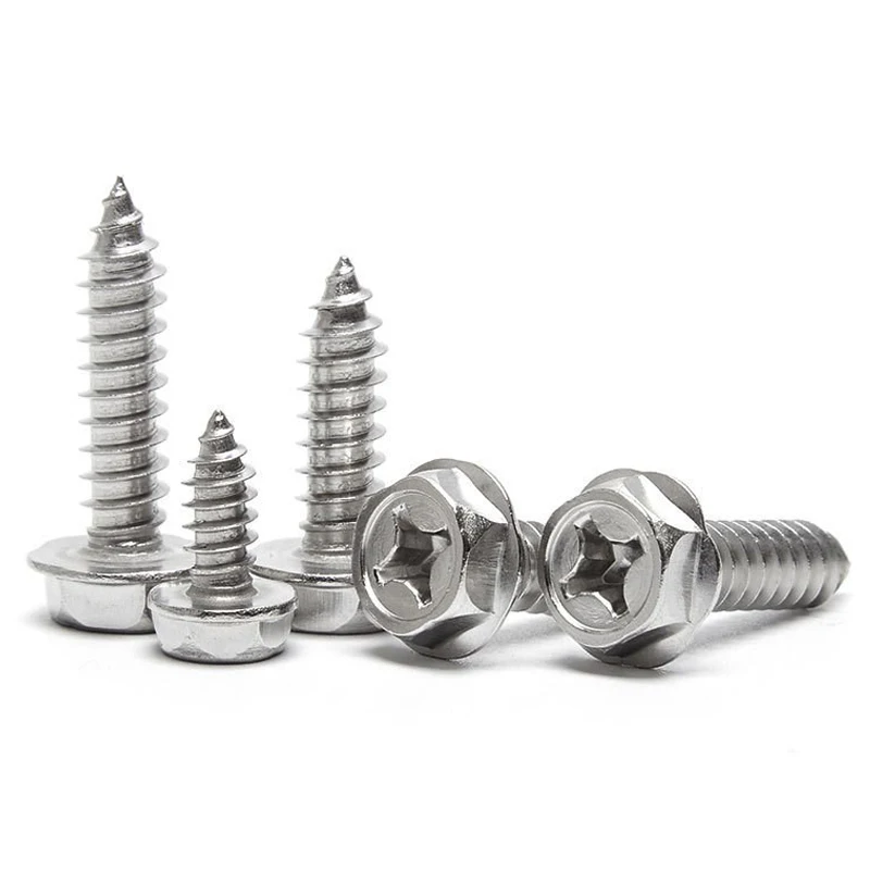 10pcs/lot M3 M4 M5 M6 Phillips Driving Hexagon Head Flange Self Tapping Screws With Washer 304 Stainless Steel Cross