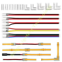 5 teile/los schnell anschlüsse für 5v/12v/24v cob led streifen stecker 2pin 3pin 4pin 5mm 8mm 10mm ecke stecker streifen zu draht/dc