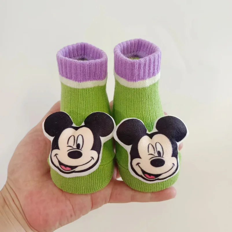 New Disney Mickey Minnie Baby Doll Socks Newborn Stitch Mid-Tube Cotton Socks Non-Slip Dispensing Floor Sockskiss Baby Socks