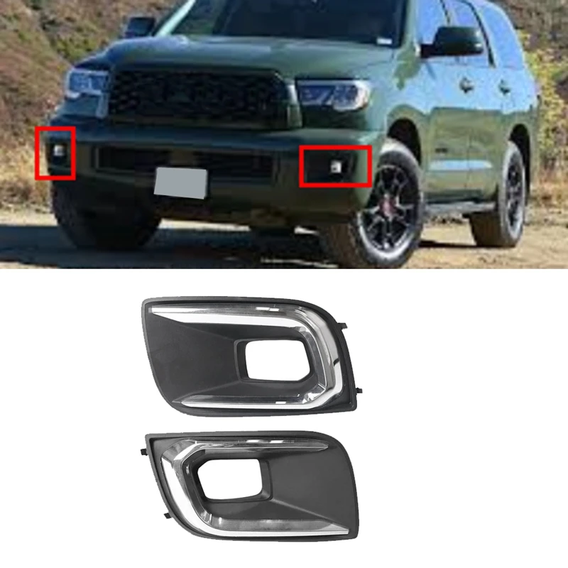 

Car Front Bumper Fog Light Bezel Cover Fog Lamp Frame Fog Light Frame 520400C010 520300C010 For Toyota Sequoia 2018-2021