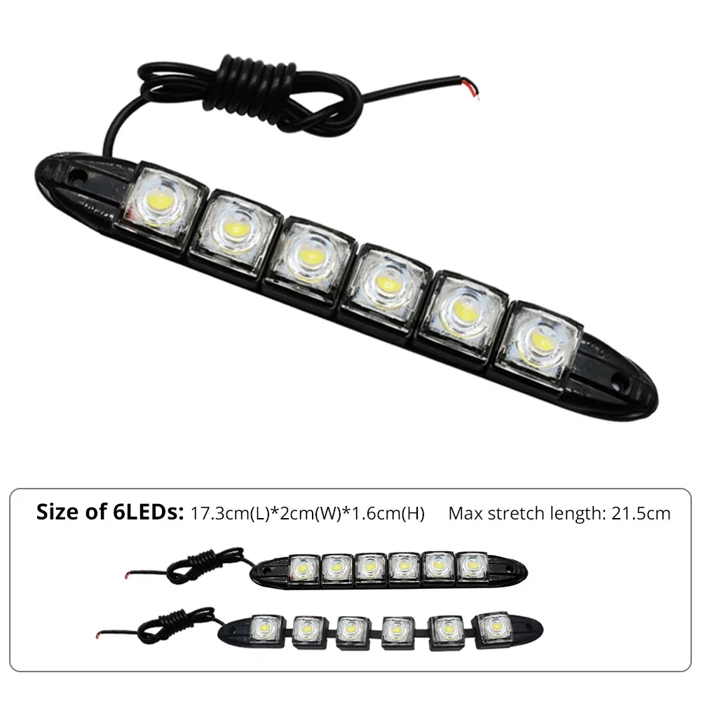 2 pz Led impermeabile DRL 6chip Auto decorativo flessibile luce di marcia diurna guida Led striscia faro nebbia Backup tronco