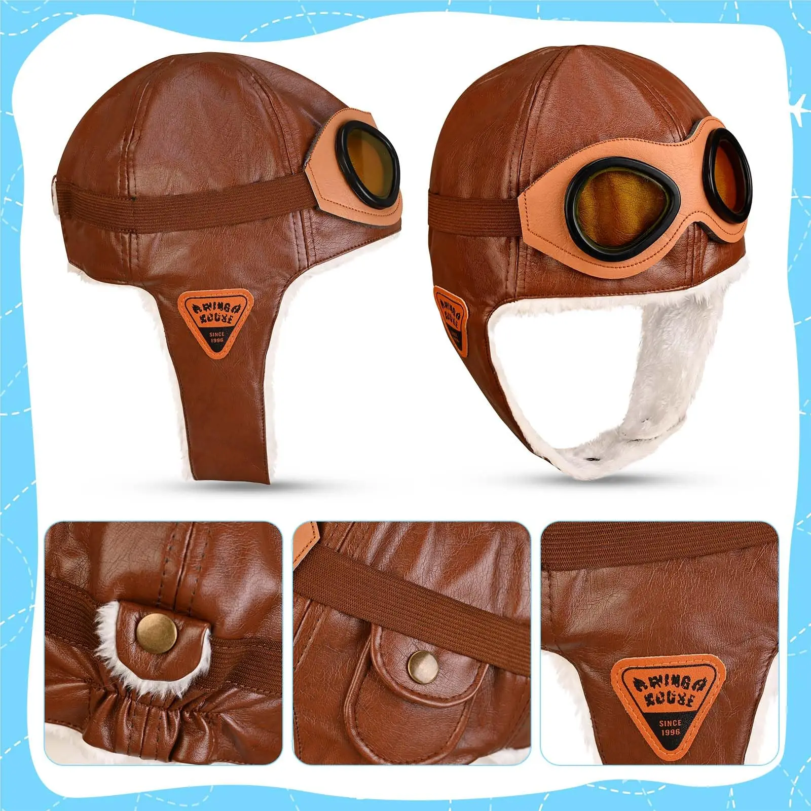 Aviator Costume Accessories Include Pilot Aviator Hat With Goggles Scarf Gloves and Brooch for Career Halloween Cosplay Dress Up