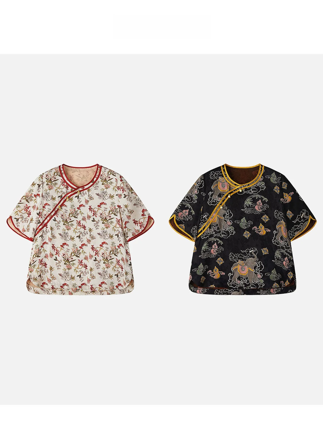 

JINGJING2025 Новая женская модная блузка из традиционного китайского шелкового полотна с принтом слонов и тыкв, весенняя коллекция