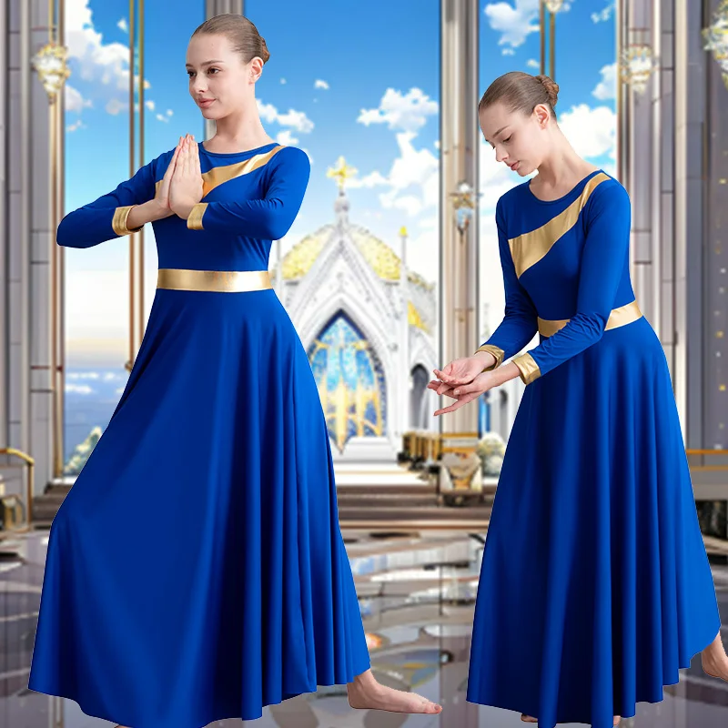 فستان رقص مدح بأكمام طويلة للنساء ذو كتلة معدنية للبالغين، تنانير ليتورجية لعبادة الكنيسة بدون فتحة وبطانة ناعمة #3