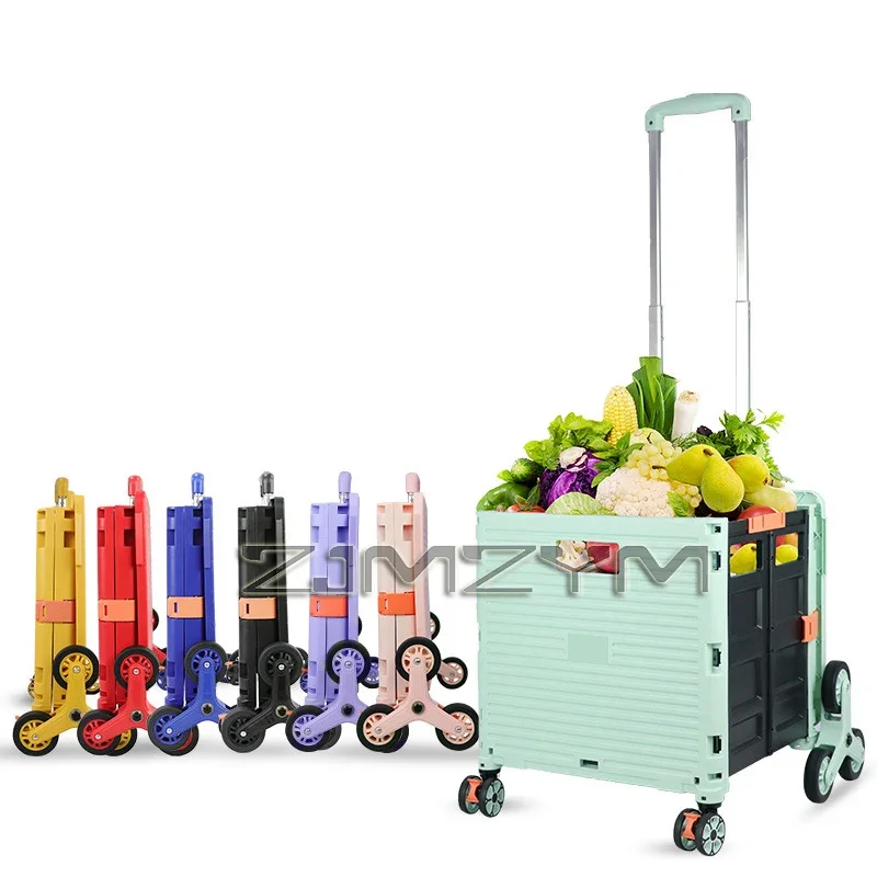 Collapsible Rolling Cart Folding Shopping Trolley Heavy Duty Storage Cart With Telescoping Handle For Groceries Shopping Office