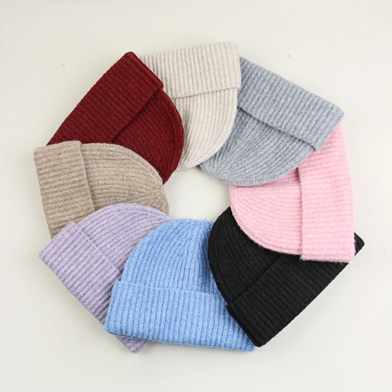 Neue 10 Farben Solide Mützen Winter Hut Für Frau Gestrickte Weiche Wolle Herbst Dicke Warme Skullies Bonnets Outdoor Ski Cap männer Geschenk