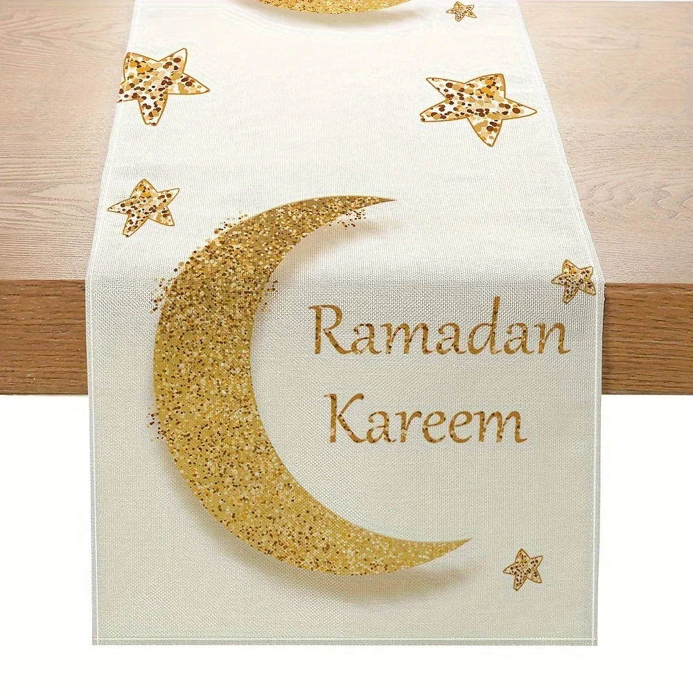 Ramadan Moon Star Print Seasonal Kitchen Dining Linen Table Runner Washable Family Dining Table Holiday Party Decor Supplies