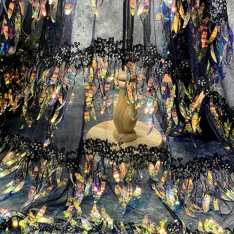 Tissu à pampilles à paillettes laser pour robe de mariée, matériel de gaze de filet de couture bricolage, document fantôme nickel é, vêtements à la