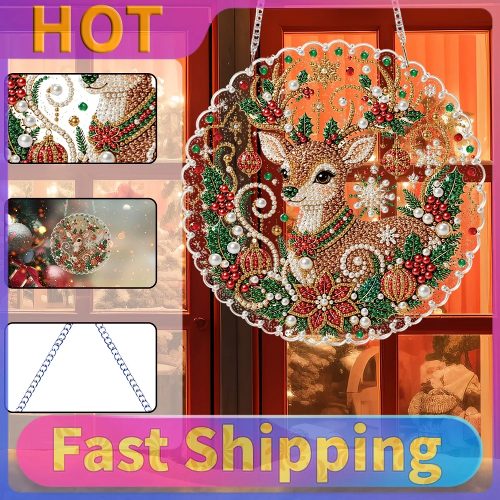 DIY Diamond Painting Acrylic Pendant Double-Sided Print Rhinestone Bead Hanging Ornament Home Decor Kit