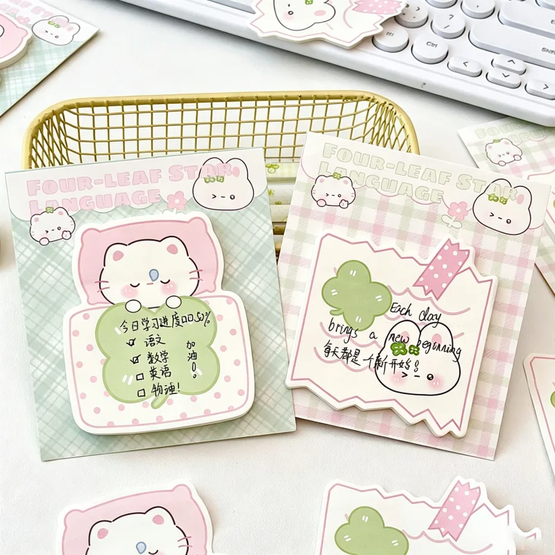 40pcs/lot Kawaii Four-Leaf Clover Cat Rabbit Memo Pad Cute Stationery Label Notepad Planner Sticker Post School Supplies