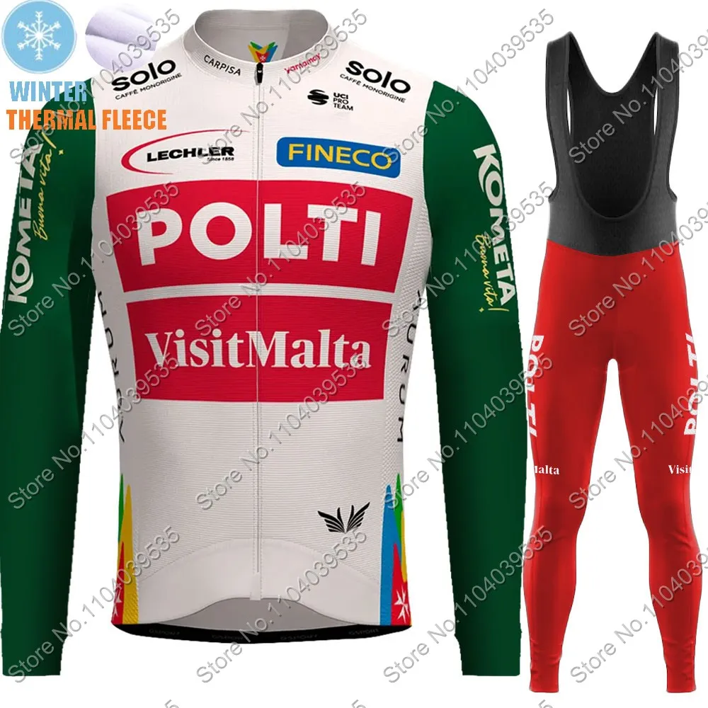 2025 Polti Visitmalta Team Cycling Jersey Set Long Sleeve Winter Summer Cycling Clothing Bike Thermal Jacket Suit Pants MTB Ropa