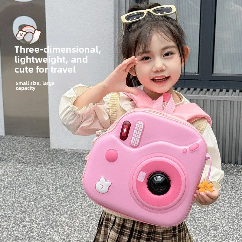 

2026 New Cute Kids Camera Backpack Kindergarten Bag with LED Flashing Light, Eggshell Design Fashion Travel Bag