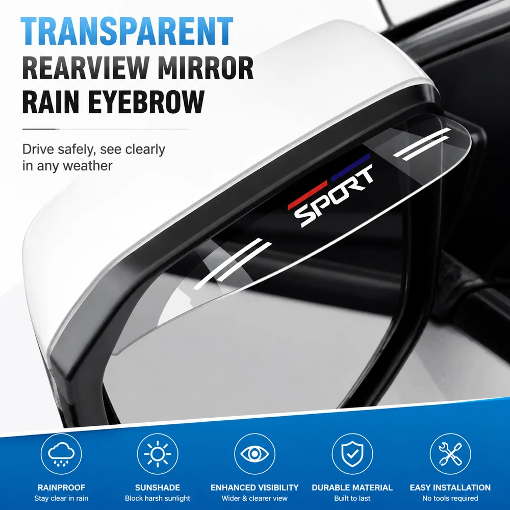 Clear Transparent Rearview Mirror Rain Visor Waterproof Anti-Rain Guard Side Mirror Deflector Shield Fit Most Vehicle Models